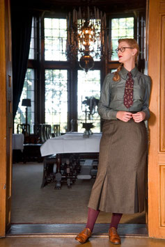 The Triple Step Skirt - Brauner Nadelstreifen Tweed (1930er Jahre Stil)