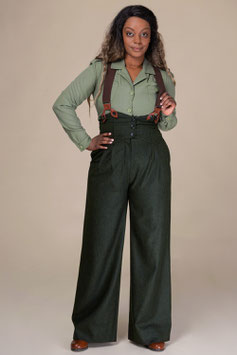 The Miss-Fancy-Pants Slacks - Green herringbone tweed (30er/40er Jahre Stil)