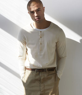206 Men's loopwheeled Henley Shirt, 245g/qm, classic Fit - Nature (1920s Style Work Shirt)
