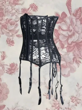 Unterbrust Corsage mit Straps - Schwarze Spitze