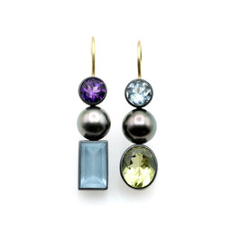 Pearl, Aquamarine, Lemon-Quartz Earring