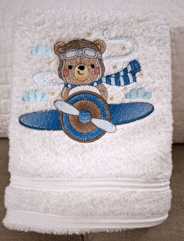 linge de toilette brodé ours aviateur