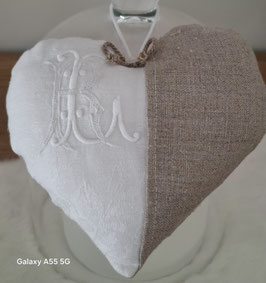 coeur monogrammé linge ancien RL