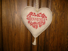 coeur bienvenue GM lin naturel broderie rouge COB05