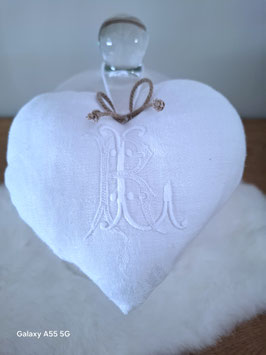 coeur monogrammé linge ancien RL