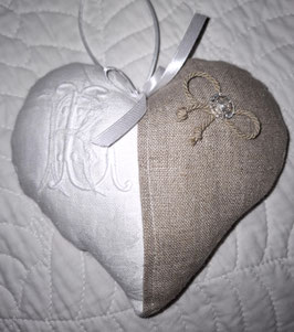 coeur monogrammé linge ancien RL