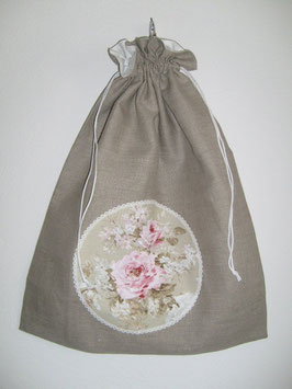 Sac à linge lin et fleurs roses