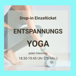 DROP-IN EINZELTICKET: ONLINE-Entspannungs-Yoga Innere Balance (Anfängerfreundlich), Dienstag, 18:30-19:45 Uhr (75 Min.).