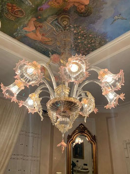 MISS VIVALDI MURANO CHANDELIER PINK AND TRANSPARENT WITH GOLD