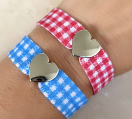 Stretch-Armband, kariert, große Herzschiebeperle