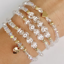Armband, Glasperlen, durchsichtige Buchstaben
