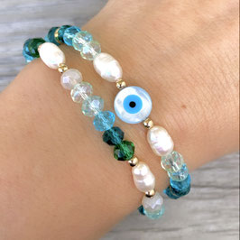 Armband-Set "Marmaris", Evil-Eye, Süßwasserperlen, Facettperlen