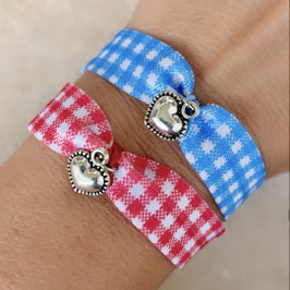 Stretch-Armband, kariert Herzanhänger