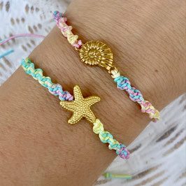 Makramee-Armband, rainbow, Seestern, Muschel