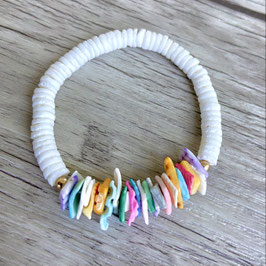 Armband, Muschelperlen, Muschelchips, bunt