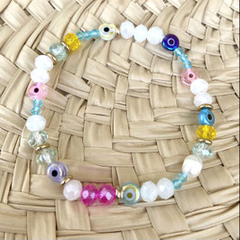 1 Armband,  Mix Glas Evil Eye, Perlmutt