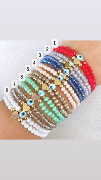 1 Armband, Facettperlen Herz, Evil Eye