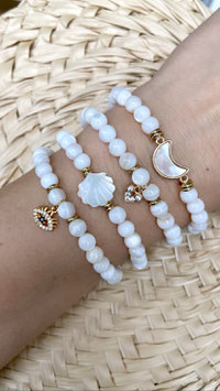 1 Armband, Muschelperlen, weiß