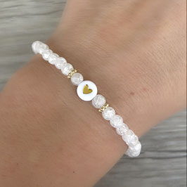 Armband, Bergkristall, Herz, weiß, matt