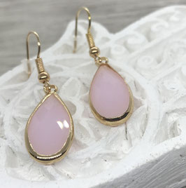Ohrhänger, "Tropfen Kristallglas", opalrosa, goldfarben