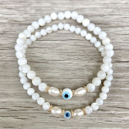 Armband, Muschelperlen, Evil Eye, Pastell, Süßwasserperlen