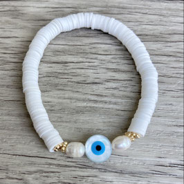 Katsuki Armband "Perlmutt, Süßwasserperlen, Evil Eye, weiß"