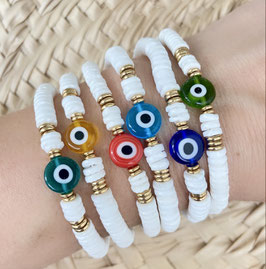 1 Armband, Muschelperlen, Evil Eye,  Glas