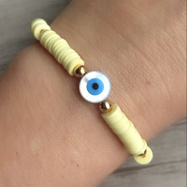 Katsuki Armband "Pastellgelb, großes Evil Eye, gold"