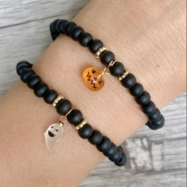 Holzperlen-Armband, "Halloween, Geist/Kürbis"
