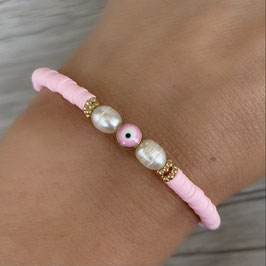Katsuki Armband "Süßwasserperlen, Evil Eye, rosa"