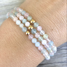 Armband, Beryll, Aquamarin, Morganit, goldene Kugel