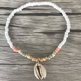 Fußkette mit Kaurimuschel, weiß, apricot, nude
