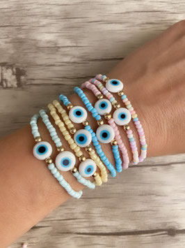 Armband Evil Eye, blau-weiß, gold