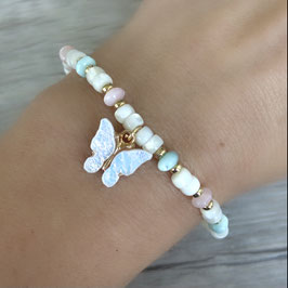 Armband, Muschelperlen, Schmetterling, schimmernd, weiß