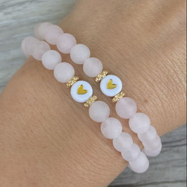 1 Armband, Rosenquarz, Herz, milchig, matt