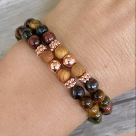 Armband, Tigerauge dreifarbig (Kastanie), Holzperlen