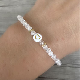 Armband, Bergkristall, Herz, weiß, glänzend