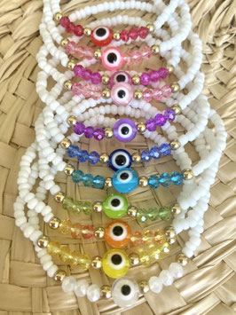 Rainbow-Armband Evil Eye, weiß, gold