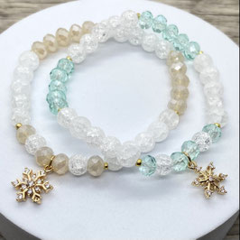 Armband, Bergkristall, türkis, taupe "Winter Mood"