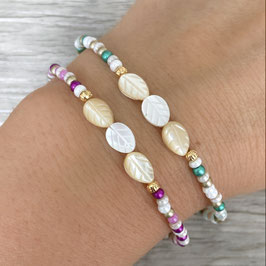 Verschluss-Armband, metallic, Perlmutt-Blätter
