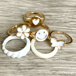 Vintage Ringe-Set, weiß, gold