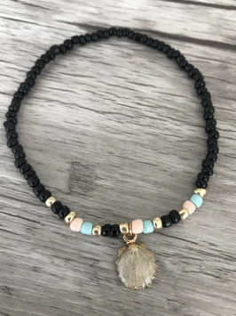 Fußkette, schwarz mit Muschelanhänger