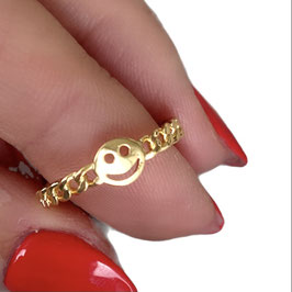 Smiley-Ring, goldfarben, Größe 16