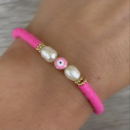 Katsuki Armband "Süßwasserperlen, Evil Eye, pink"