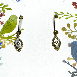 Ohrringe Edelstahl vergoldet, Rautenförmige Anhänger mit Perlmutteinlage