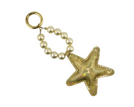 Taschenanhänger/Schlüsselanhänger goldener Stern mit hellgelben Glaswachsperlen