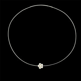 Halsreif Edelstahl mit 925 Silber Blume und Süßwasser Perle