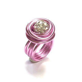 Aluminium Ring rosa, Shamballa Perle weiß