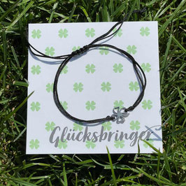 Armband Glück mit Edelstahl Kleeblatt am Seidenband
