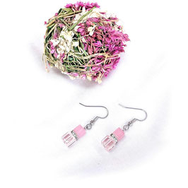 Ohrhänger Edelstahl mit rosa Cateye und rosa Glaswürfeln